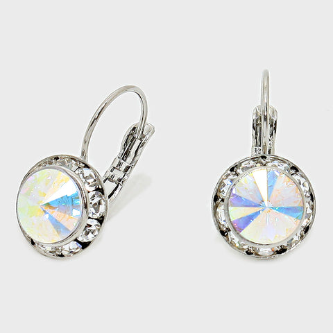 Austrian Crystal Round Drop Earring Clear Rainbow-Lever back, French Back #2