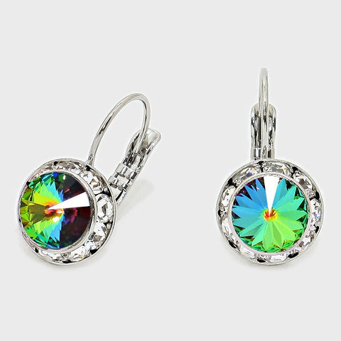 Austrian Crystal Round Drop Earring Green Vitrail-Lever Back, French Back #6