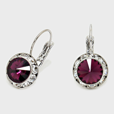 Austrian Crystal Round Drop Earring Amythest-Lever back, French back #09