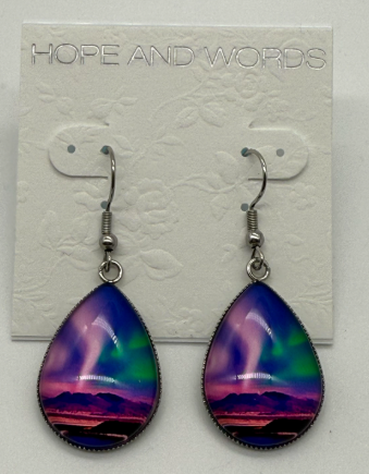 Northern Lights Rainbow oval wire earring