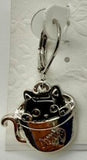 Cat in silver tea cup lever back earring LA3032