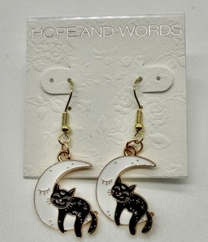 Cat on Moon Wire Earring AECM
