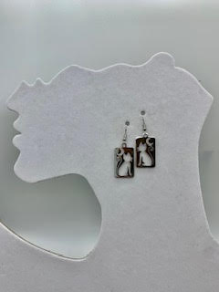 Cat and silver moon wire earring