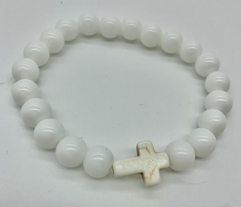 White Bead Cross Bracelet