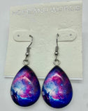 Stars purple teardrop wire earring glass