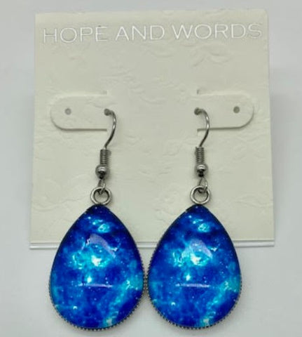 Galaxy Tear drop wire Earrings Glass Cabochon