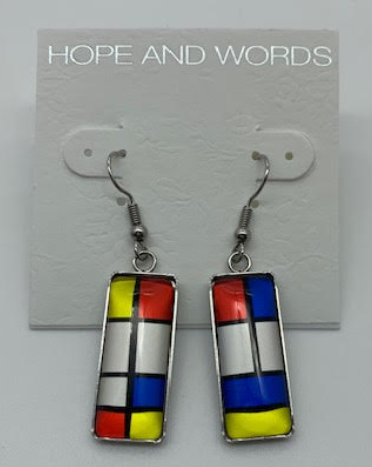 Mondrian Printing Asymmetric Geometric Rectangle Hook earring