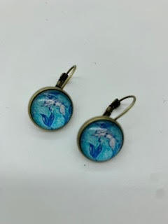 Mermaid Lily Inspired Fashion Glass Dome Lever back earrings