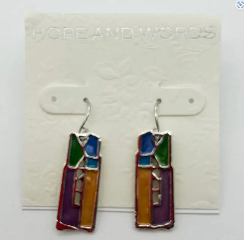 STAINED GLASS MULTI COLORED WIRE EARRING