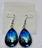 Northern lights with evergreen trees wire earrings