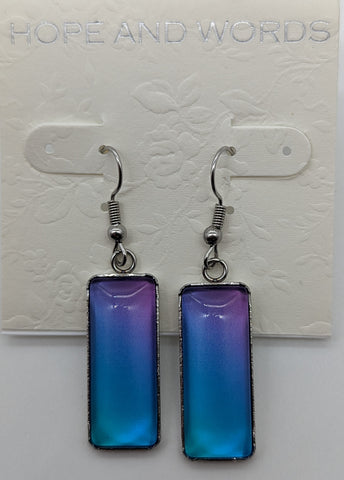 Abstract Rainbow Cabochon Rectangle earrings Purple/Blue