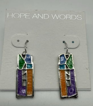 STAINED GLASS MULTICOLORED WIRE EARRING