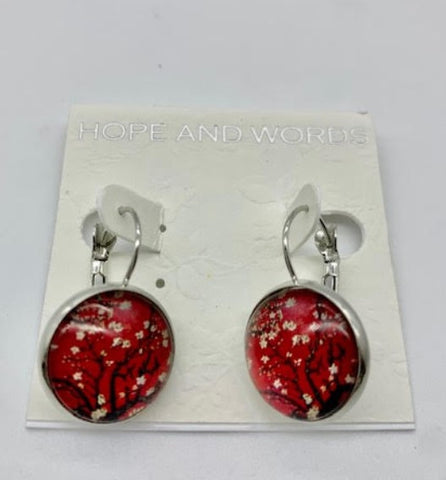 Van Gogh red almond lever back earring