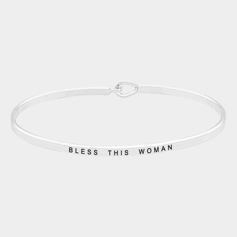 Bless This Woman Rhodium Metal Mantra Bracelet