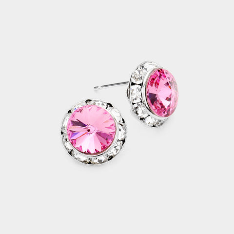 Austrian Crystal Round Stud Earring Rose #25
