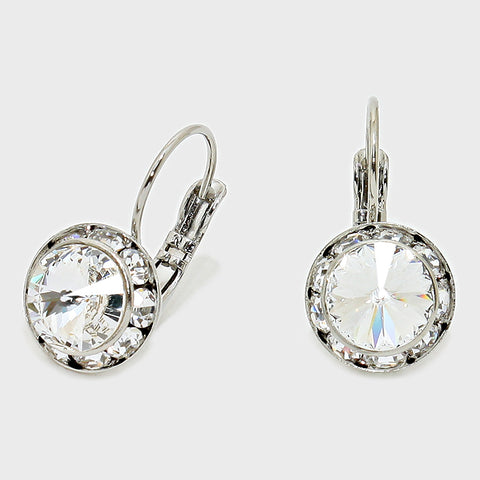 Austrian Crystal Round Drop Earring Clear-Lever Back, French Back #1