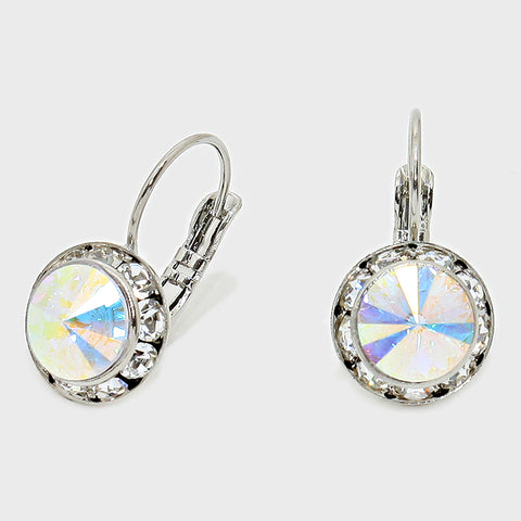 Austrian Crystal Round Drop Earring Clear Rainbow-Lever back, French Back #2