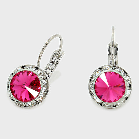 Austrian Crystal Round Drop Earring Fuschia-Lever back, French back #14