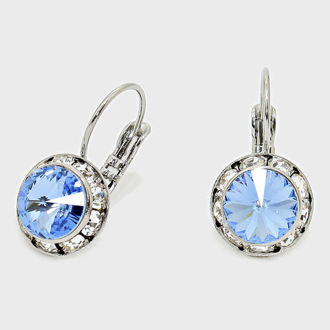 Austrian Crystal Round Drop Earring Light Sapphire Blue-Lever back, French back