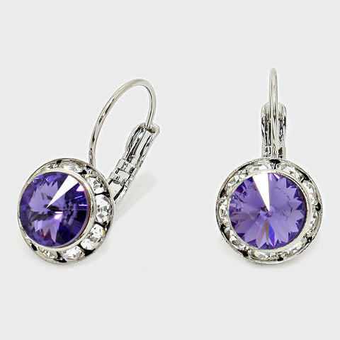 Austrian Crystal Round Drop Earring Tanzanite-Lever back, French back #30