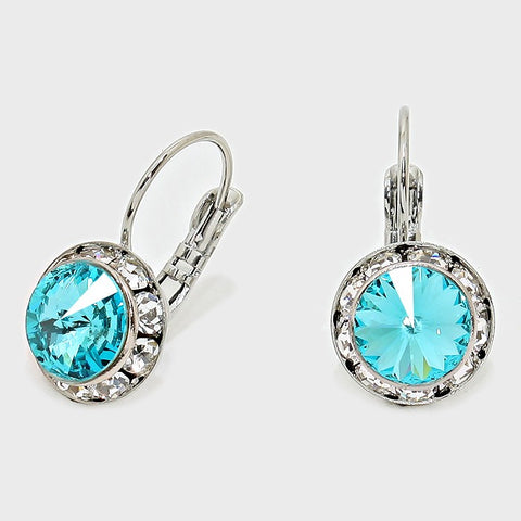Austrian Crystal Round Drop Earring Blue Topaz-Lever Back, French back #34
