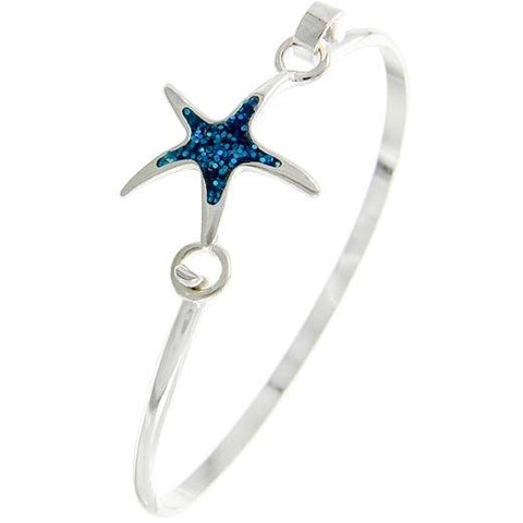 Starfish Silver Tone Blue Glitter Epoxy Bracelet