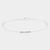 "Believe" Brass Thin Metal Hook Bracelet