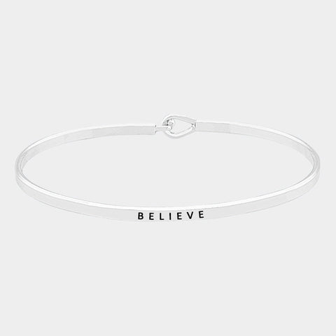 "Believe" Brass Thin Metal Hook Bracelet