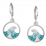 Ocean Wave Lever Back Turquoise and White Rhinestone