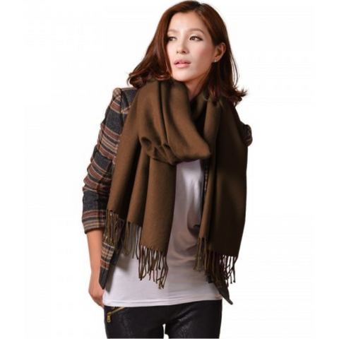 Cashmere Touch Solid Shawl Brown AZ19-03
