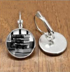 Books black and white lever-back earrings